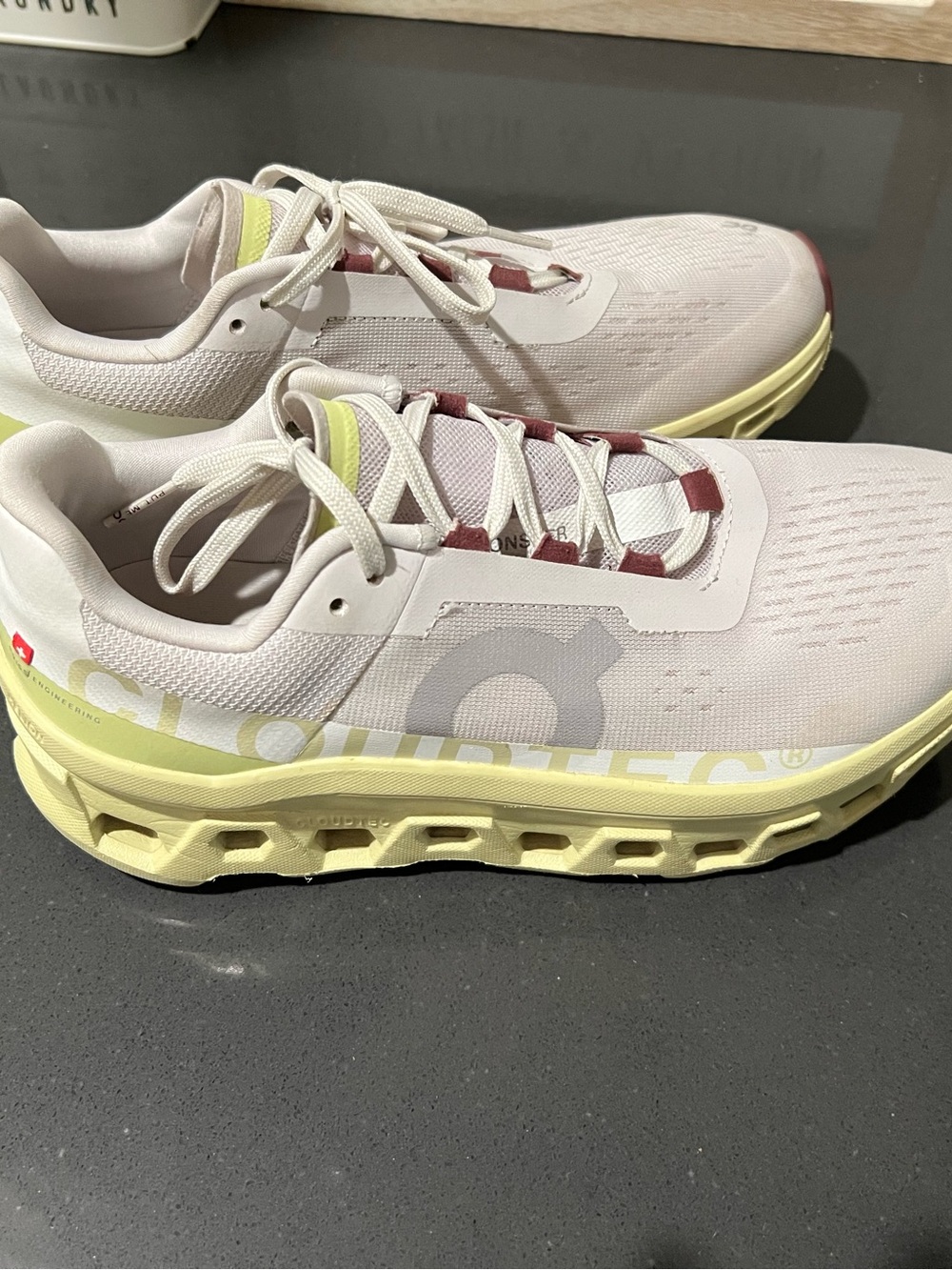 On Cloud Running Women's in White, Yellow, and Maroon